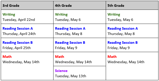 State Testing Schedule
